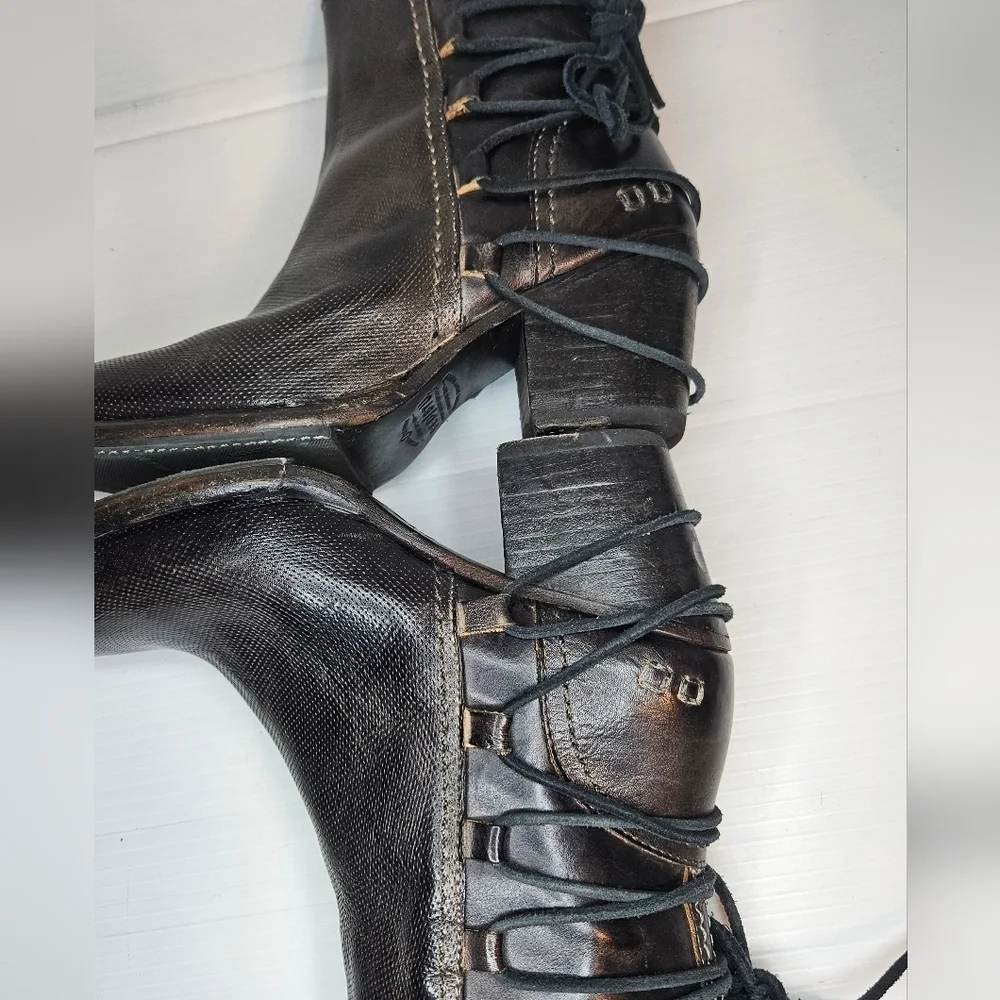 Bed Stu Blaire Graphito Rustic Leather Western Lace-Up Ankle Boots Size 7